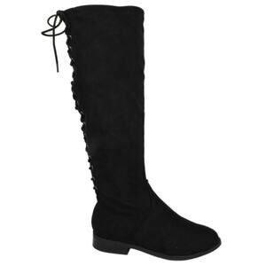 [H222] Black Suede Lace Up/Side Zip Boots, Size 7